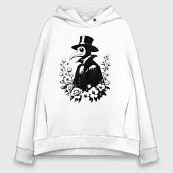 Толстовка оверсайз женская Чумной доктор в цветочном венце, цвет: белый
