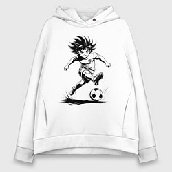 Толстовка оверсайз женская Футбольная атака аниме, цвет: белый