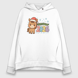 Толстовка оверсайз женская Новогодняя лошадка 2026, цвет: белый