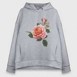 Толстовка оверсайз женская Розовые розы, цвет: меланж