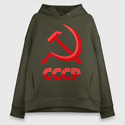 Толстовка оверсайз женская СССР Логотип, цвет: хаки