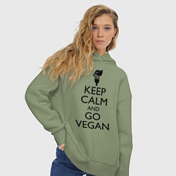 Толстовка оверсайз женская Keep Calm & Go Vegan, цвет: авокадо — фото 2