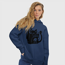 Толстовка оверсайз женская Кот с книгой, цвет: тёмно-синий — фото 2