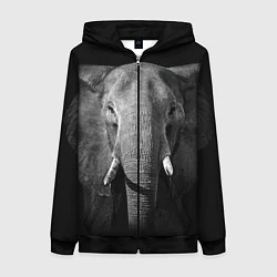 Толстовка на молнии женская Взгляд слона, цвет: 3D-черный