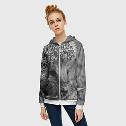 Толстовка на молнии женская Взгляд ёжика, цвет: 3D-белый — фото 2