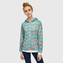 Толстовка на молнии женская Flamingo Pattern, цвет: 3D-белый — фото 2