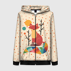 Толстовка на молнии женская Осенняя лисичка, цвет: 3D-черный