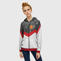 Толстовка на молнии женская Man United FC: Grey Polygons, цвет: 3D-красный — фото 2