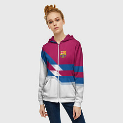 Толстовка на молнии женская Barcelona FC: White style, цвет: 3D-белый — фото 2