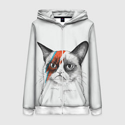 Толстовка на молнии женская David Bowie: Grumpy cat, цвет: 3D-белый