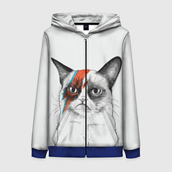 Толстовка на молнии женская David Bowie: Grumpy cat, цвет: 3D-синий