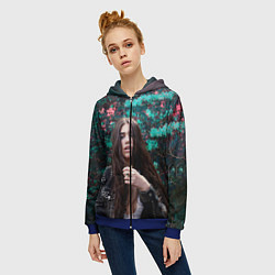 Толстовка на молнии женская Dua Lipa: Floral, цвет: 3D-синий — фото 2