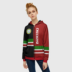 Толстовка на молнии женская Chechnya, Russia, цвет: 3D-красный — фото 2