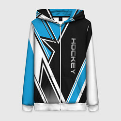 Толстовка на молнии женская Hockey black blue white, цвет: 3D-белый