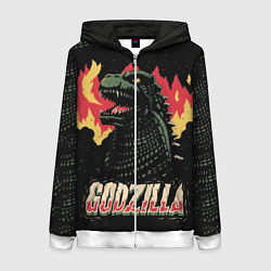 Толстовка на молнии женская Flame Godzilla, цвет: 3D-белый