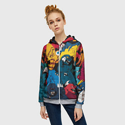 Толстовка на молнии женская Годзилла, цвет: 3D-меланж — фото 2