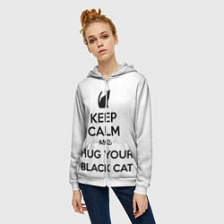 Толстовка на молнии женская Обними своего черного кота, цвет: 3D-белый — фото 2