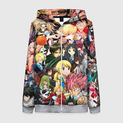 Толстовка на молнии женская Аниме коллаж, цвет: 3D-меланж