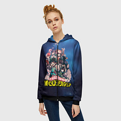 Толстовка на молнии женская Моя геройская академия, цвет: 3D-черный — фото 2