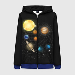 Толстовка на молнии женская Солнечная Система, цвет: 3D-синий