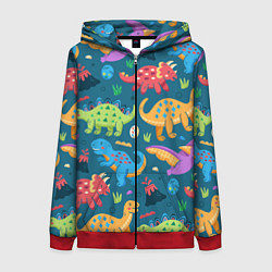 Толстовка на молнии женская Арт с динозаврами, цвет: 3D-красный