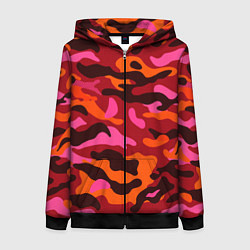 Толстовка на молнии женская CAMOUFLAGE RED, цвет: 3D-черный