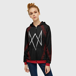 Толстовка на молнии женская WATCH DOGS LEGION, цвет: 3D-красный — фото 2