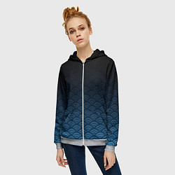 Толстовка на молнии женская Узор круги темный синий, цвет: 3D-меланж — фото 2
