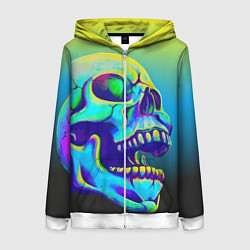 Толстовка на молнии женская Neon skull, цвет: 3D-белый