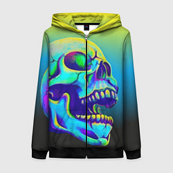 Толстовка на молнии женская Neon skull, цвет: 3D-черный