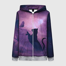 Женская толстовка на молнии Кошка играет с бабочкой