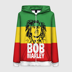 Толстовка на молнии женская Bob Marley, цвет: 3D-белый