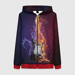 Толстовка на молнии женская Гитара огня, цвет: 3D-красный