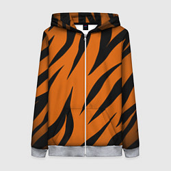 Толстовка на молнии женская Текстура тигра, цвет: 3D-меланж