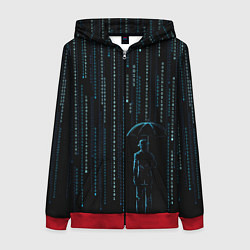 Толстовка на молнии женская Двоичный дождь, матрица, цвет: 3D-красный