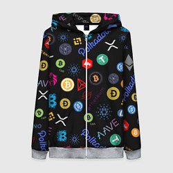 Толстовка на молнии женская BITCOIN PATTERN БИТКОИН Z, цвет: 3D-меланж