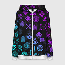 Толстовка на молнии женская СЛАВЯНСКИЕ РУНЫ ПАТТЕРН Z, цвет: 3D-белый