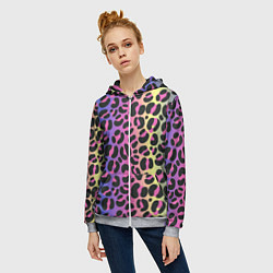 Толстовка на молнии женская Neon Leopard Pattern, цвет: 3D-меланж — фото 2