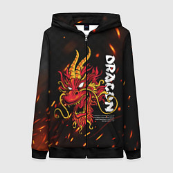 Толстовка на молнии женская Dragon Огненный дракон, цвет: 3D-черный