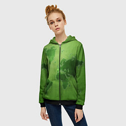 Толстовка на молнии женская Карта мира, цвет: 3D-черный — фото 2