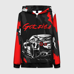 Толстовка на молнии женская NISSAN GT-R GODZILLA, цвет: 3D-черный