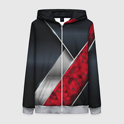 Толстовка на молнии женская 3D BLACK AND RED METAL, цвет: 3D-меланж