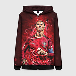 Толстовка на молнии женская Cristiano Ronaldo Portugal, цвет: 3D-черный