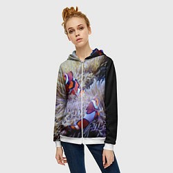 Толстовка на молнии женская Клоуны в актинии, цвет: 3D-белый — фото 2