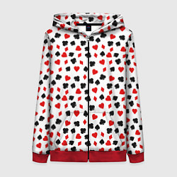 Толстовка на молнии женская Карточные Масти, цвет: 3D-красный