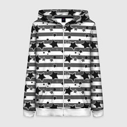 Толстовка на молнии женская Черно-белый полосатый узор, цвет: 3D-белый