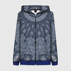 Толстовка на молнии женская Серый восточный орнамент мандала, цвет: 3D-синий