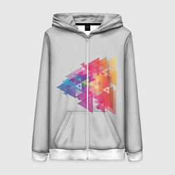Толстовка на молнии женская Цветные треугольники, цвет: 3D-белый