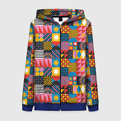 Толстовка на молнии женская Печворк Мозаика Настроение, цвет: 3D-синий