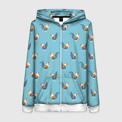 Толстовка на молнии женская Петушки паттерн, цвет: 3D-белый